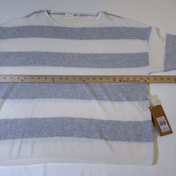 Cyrus Gray White Striped Crew Neck Summer Sweater Size XL Lightweight NWT - Picture 4 of 12